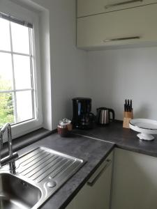 多恩比恩Ferienwohnung Auszeit的带水槽的厨房台面和窗户