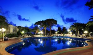 伊斯基亚温泉御苑酒店的夜间在度假村的游泳池