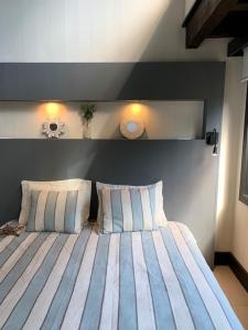 圣马丁德洛斯Sieteflores Hosteria De Montaña的一间卧室配有一张大床和两个枕头