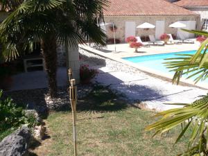 Pailloles好葡萄园住宿加早餐酒店的一座房子旁的棕榈树游泳池