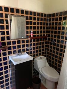 瓦哈卡市The FLORENTHINA'S House的一间带卫生间、水槽和镜子的浴室