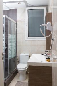 雅典Dimitras Apartment的浴室配有卫生间、淋浴和盥洗盆。