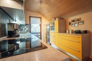 莫斯特拉纳Apartma BOROVC的厨房配有黄色橱柜和台面