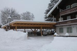 维尔德科格尔山麓布兰贝格Villa Zeppelin - App Aquamarin的一座带雪盖的木屋顶房屋