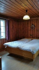 维尔德科格尔山麓布兰贝格Villa Zeppelin - App Aquamarin的木制客房内的一间卧室,配有一张床