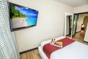 迈阿密海滩南海滩套房酒店 的酒店客房的墙上配有平面电视
