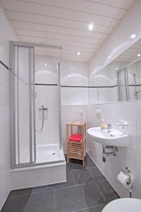 安娜贝格-布赫霍尔茨Ferienwohnung 143的带淋浴和盥洗盆的白色浴室