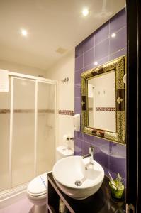 梅里达安达卢斯之花酒店的一间带水槽、卫生间和镜子的浴室