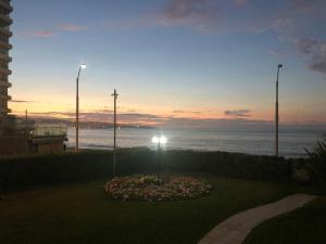 维纳德马Muelle Vergara view的日落时分的海景花钟