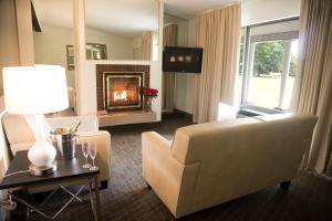 Lakeville湾港度假酒店的带沙发和壁炉的客厅