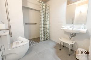 特鲁埃尔La Torre Boutique Apartamentos的一间带卫生间和水槽的浴室