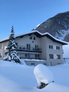 乌姆豪森Apart Tyrol的前方有树,被雪覆盖的建筑