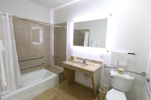 CueroExecutive Inn & Suites Cuero的浴室配有卫生间、盥洗盆和淋浴。