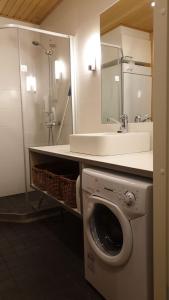 塔库沃里Tahko Chalet B 601的一间带洗衣机和水槽的浴室