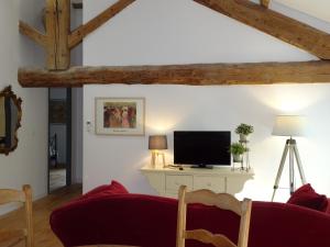 CabannesMaison d' Alys entre Luberon et Alpilles的客厅配有红色沙发和电视
