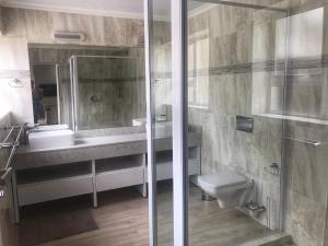 斯特尔拜The Suites at Waterryk Eco Guest Farm的带淋浴、盥洗盆和卫生间的浴室