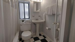 圣徒皮特海滩Sabal Palms Inn的白色的浴室设有卫生间和水槽。