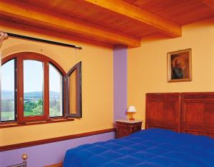索维奇勒Casavacanze Casalta的一间卧室设有蓝色的床和窗户。