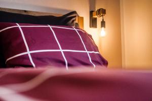 平茨高谷地霍勒尔斯巴赫Kitz Juwel Top 1的床上的紫色枕头