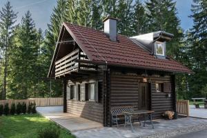 霍茨科波霍尔耶Cabin Storzek的屋顶上设有日光浴室的小小木屋