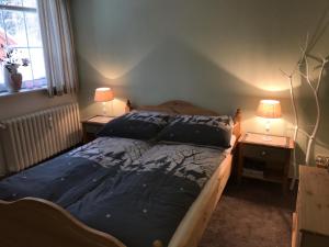 施尔奇Villa Waidhof的一间卧室配有一张床和两个带灯的床头柜