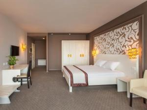 敖德萨Continental Hotel的配有一张床和一张书桌的酒店客房