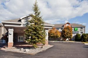 圣伊尼亚斯Holiday Inn Express St Ignace-Lake Central, an IHG Hotel的酒店停车场的圣诞树