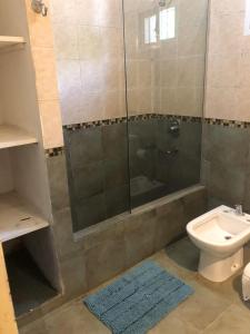 波萨达斯Alojamiento Alelí的带淋浴、卫生间和盥洗盆的浴室