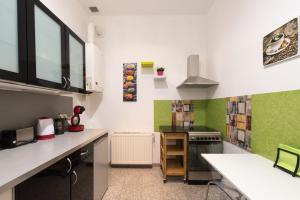 维也纳Belvedere Central Apartment的厨房拥有绿色和白色的墙壁