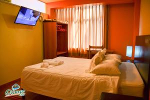 普诺Olimpo Inn的一间卧室配有一张带两个枕头的床