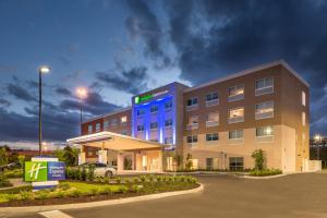 卫斯理堂Holiday Inn Express & Suites - Tampa North - Wesley Chapel, an IHG Hotel的一座医院大楼,有蓝色的建筑