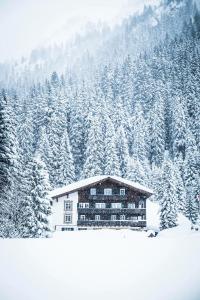 加尔盖伦阿尔卑斯山海姆斯皮兹酒店的雪覆盖的山前的建筑物