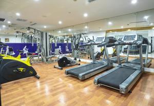 南京南京玄武湖智选假日酒店的健身房设有数台跑步机和健身自行车