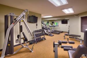 皮奥里亚皮奥里亚市中心驻桥套房假日酒店的一间健身房,里面配有跑步机和机器