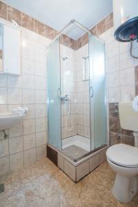 博格莫耶Apartments Ante的带淋浴、卫生间和盥洗盆的浴室