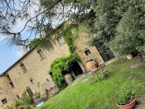 科尔托纳Agriturismo Frantoio Valiani的一座常春藤长大的老砖楼