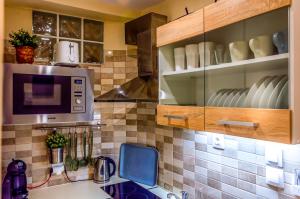 雅典佐伊公寓的厨房配有水槽和微波炉