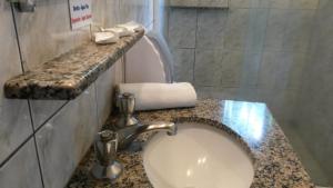 皮卡达卡费农夫旅馆的一间带水槽和花岗岩台面的浴室