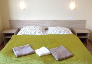 戈莱纽夫Zajazd u Marcela的一间卧室配有绿床和两个枕头