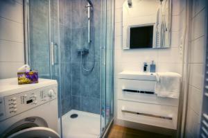 布拉格Apartment Anna Vysehrad的带淋浴和洗衣机的浴室