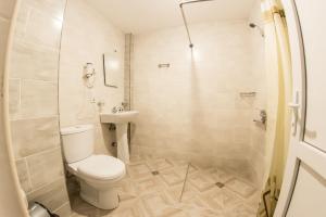 古多里Hotel Deka的浴室配有卫生间、盥洗盆和淋浴。