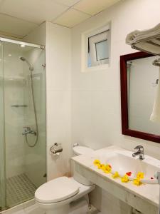 美奈哈耐酒店 - 美奈的浴室配有卫生间、盥洗盆和淋浴。