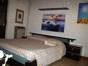 Mosso Santa MariaIanua Coeli的卧室配有一张床,墙上挂着一幅画