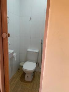 圣若泽-迪里巴马尔Suíte em São José de Ribamar的一间带卫生间和水槽的小浴室