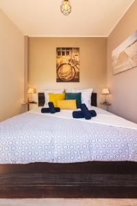 穆斯捷-圣玛丽Appartement de charme, spacieux, Moustiers #5的卧室配有一张带彩色枕头的大型白色床。