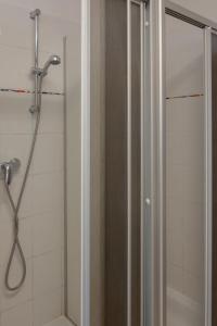德累斯顿路易斯20号酒店的浴室里设有玻璃门淋浴