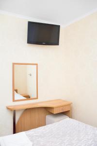 斯塔夫罗波尔帕利提亚旅馆的一间带镜子的卧室和一张带床的书桌