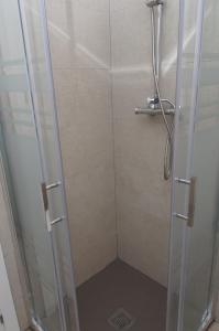 马德里Moderno,tranquilo, entrada autónoma y fácil aparcamiento.的浴室里设有玻璃门淋浴