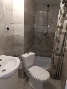 苏莱吉Pawilon 12的浴室配有卫生间、盥洗盆和淋浴。