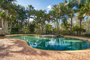 拜伦湾伊文思山谷维多利亚酒店的度假村内棕榈树游泳池